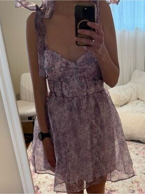 Francesca's Collections Lavender Floral Tie-Shoulder Mini Dress